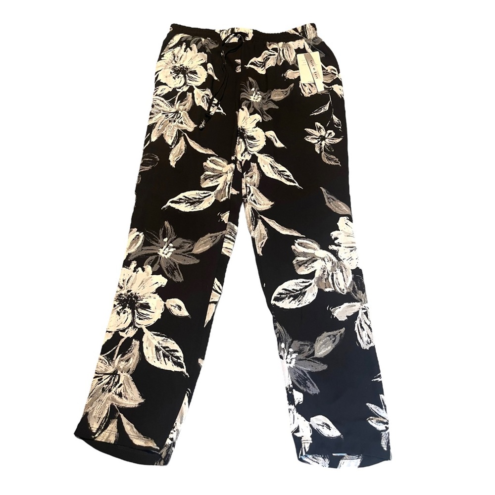 ZAC & RACHEL Pull On Pants Lightweight Floral White Black NWT Medium Drawstring